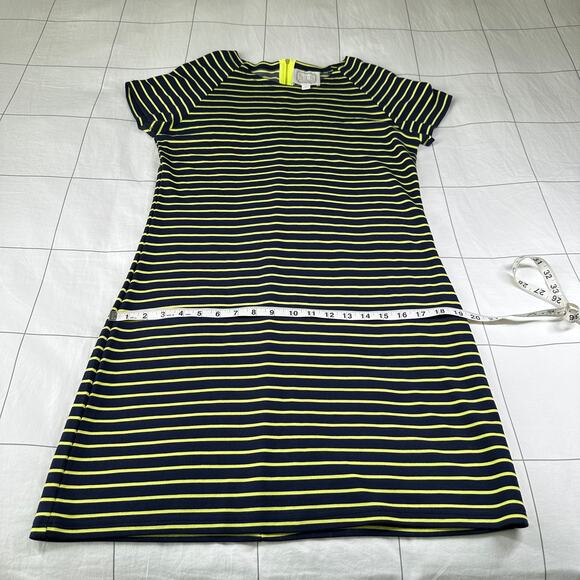 Sail to Sable Dress Womens Medium Navy Blue Lime Striped Short Sleeve Casual - Picture 7 of 8